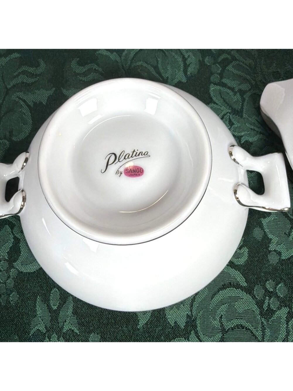 Vintage Sango Platina Sugar Bowl Lid Creamer Set  Japan MCM White Gray Platinum - Picture 4 of 16